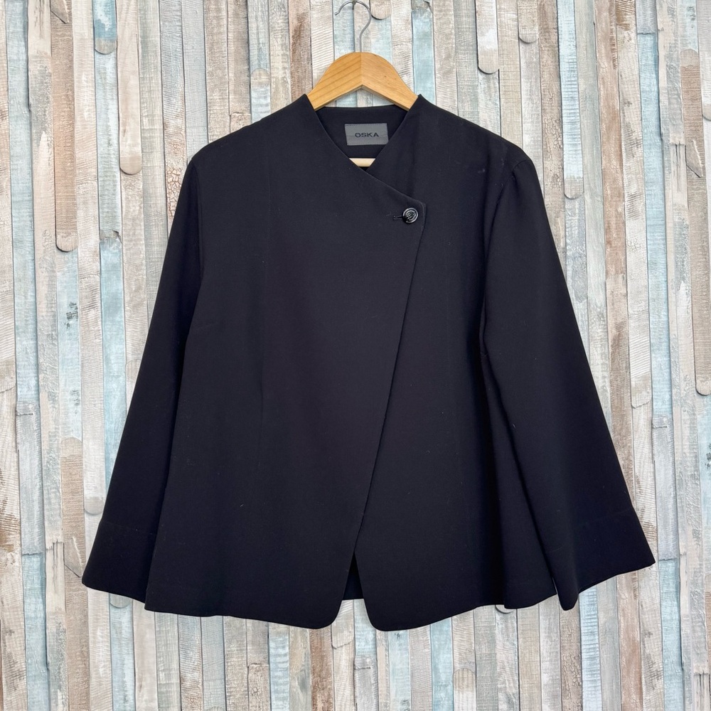 Oska 2 / 8 10 Black Button Front Cape Blazer Jacket Classic Lagenlook Artsy